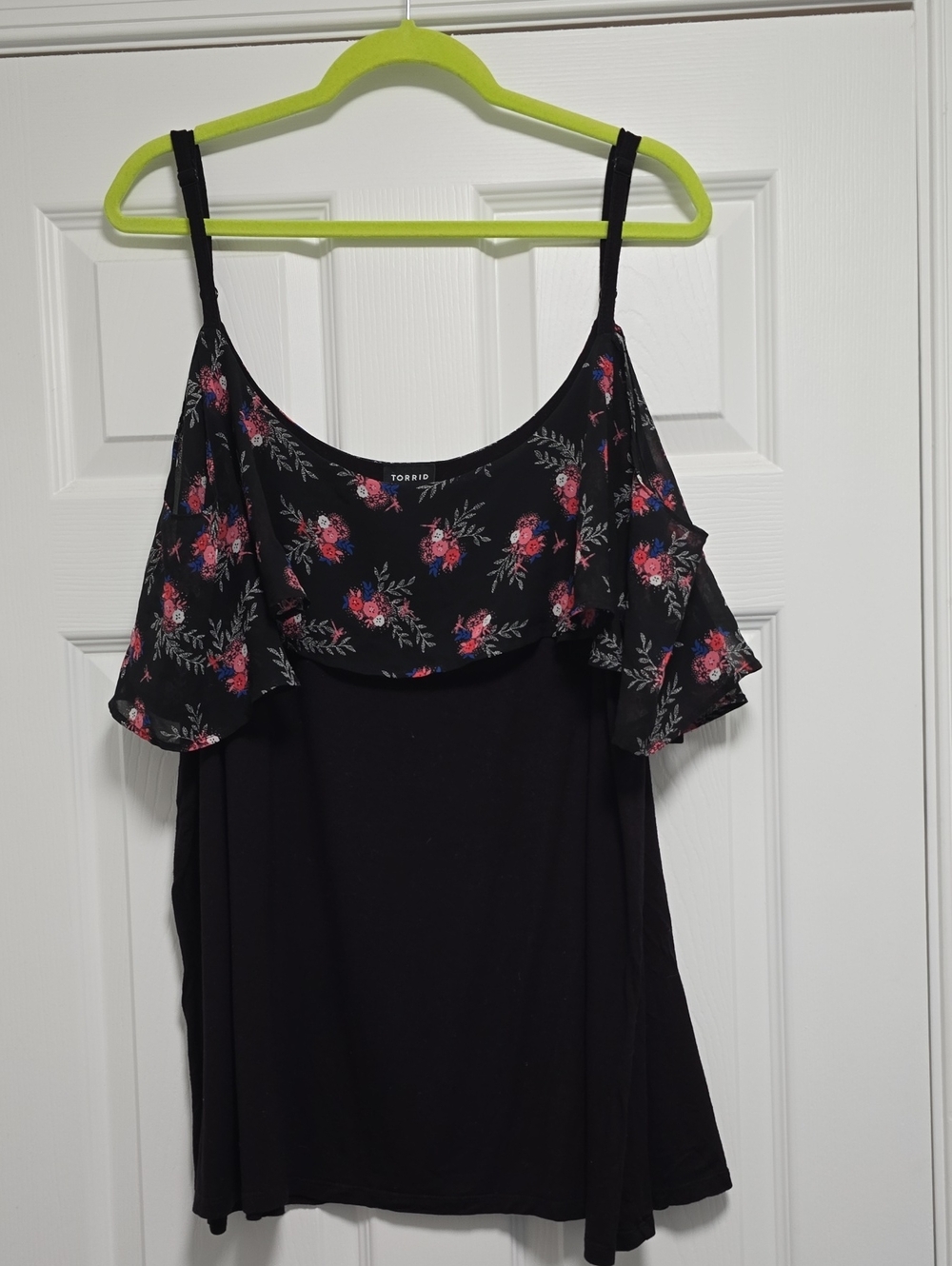 torrid Black Floral Cold-Shoulder Camisole with Pink and Red Blooms